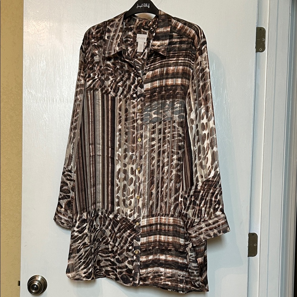 Chico's Brown and Tan Animal Patterned Tunic